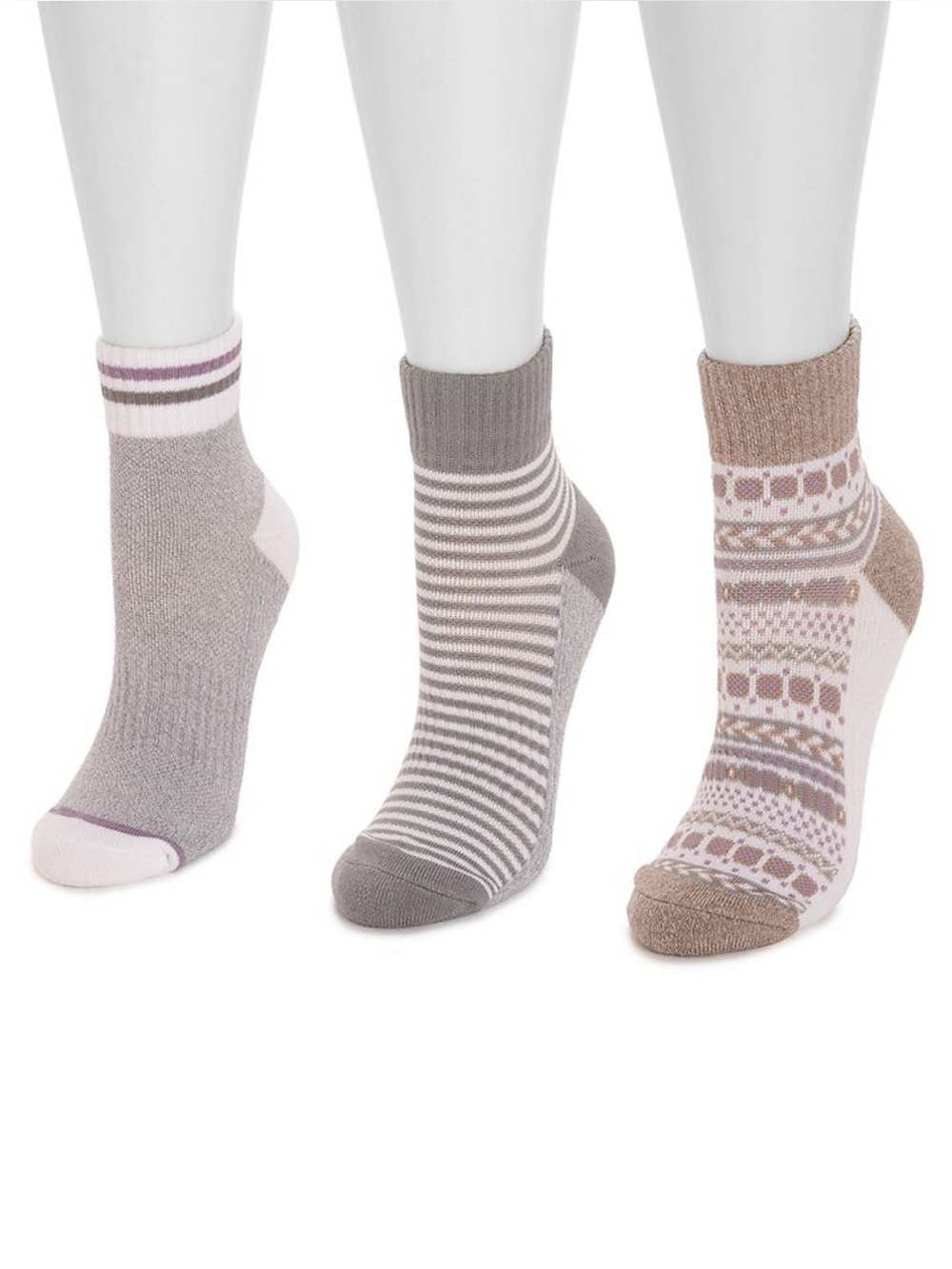 New MUK LUKS WOMEN'S 3 PAIR PACK QUARTER CREW COTTON COMPRESSION SOCK
